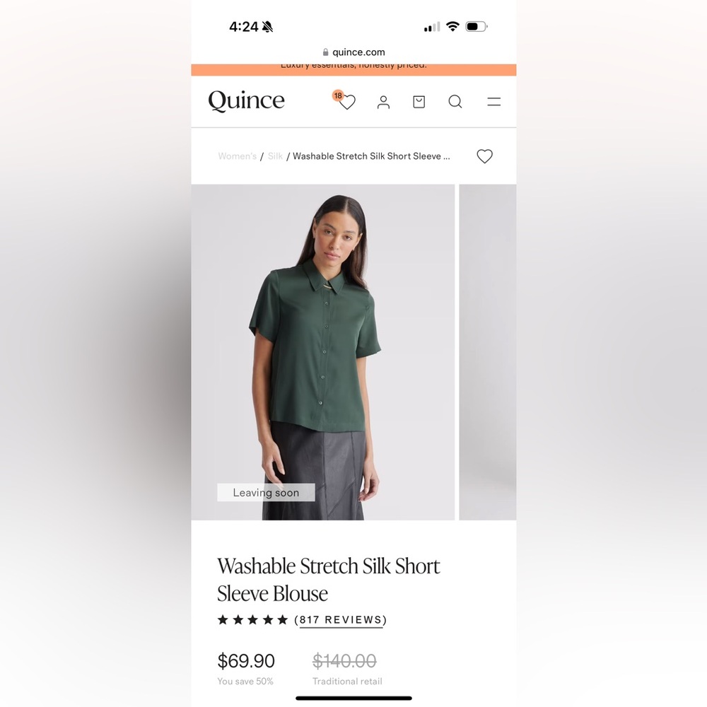 Olive Green Silk Button-Up Shirt - Quince XS